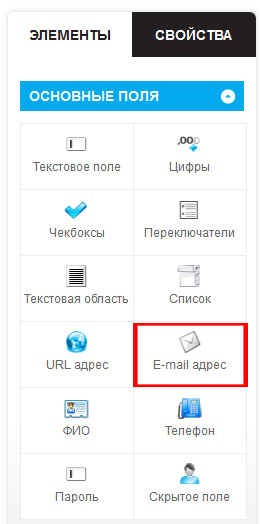 Элемент формы email адрес